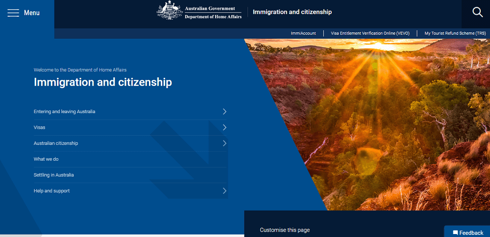 وزارة الهجرة الاسترالية الموقع الرسمي