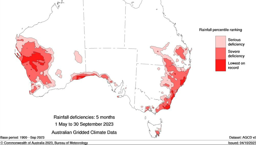 نقص الأمطار في أستراليا من مايو إلى سبتمبر 2023