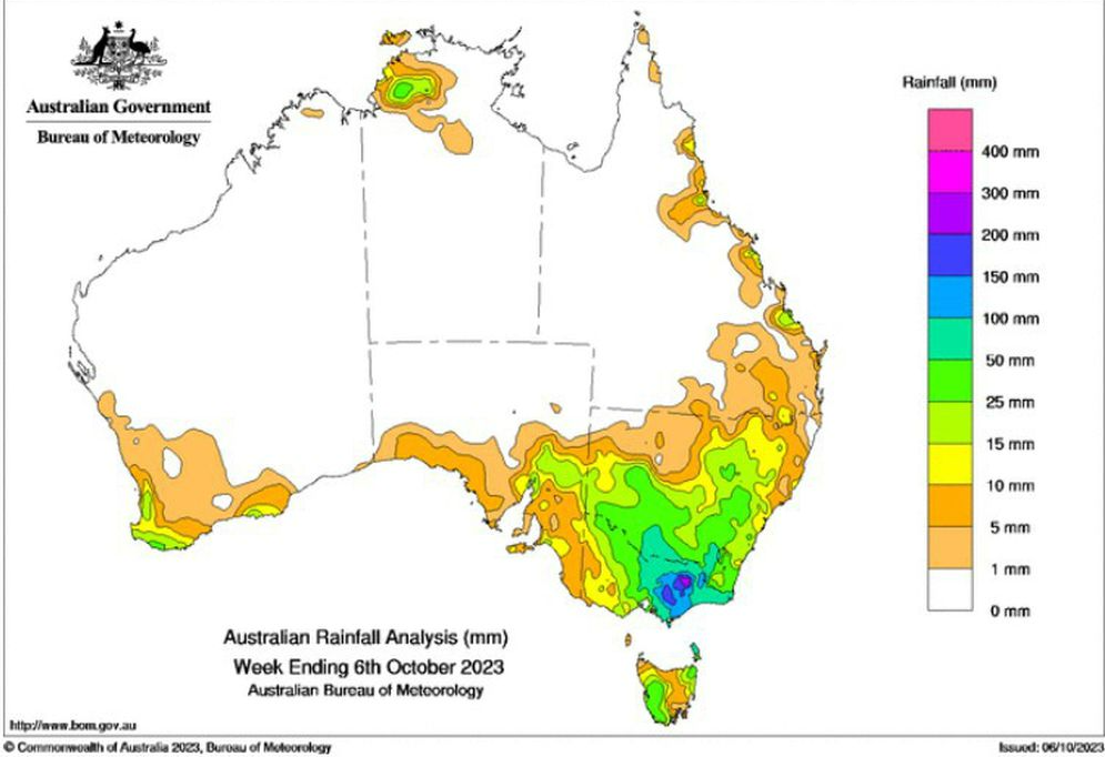 هطول الأمطار الأسبوعي في أستراليا حتى الساعة 9 صباحا